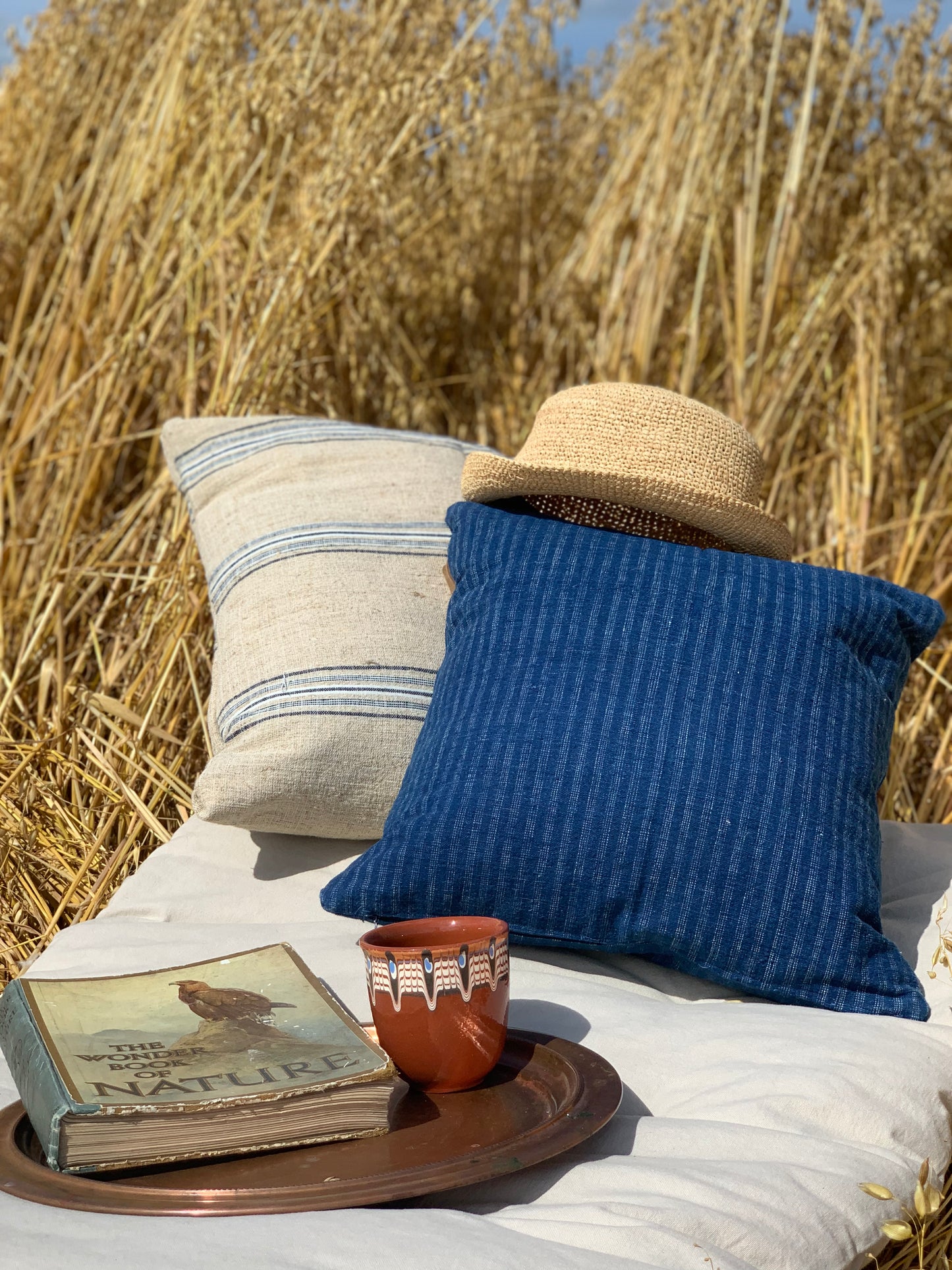 Antique, hand woven cotton cushion cover.