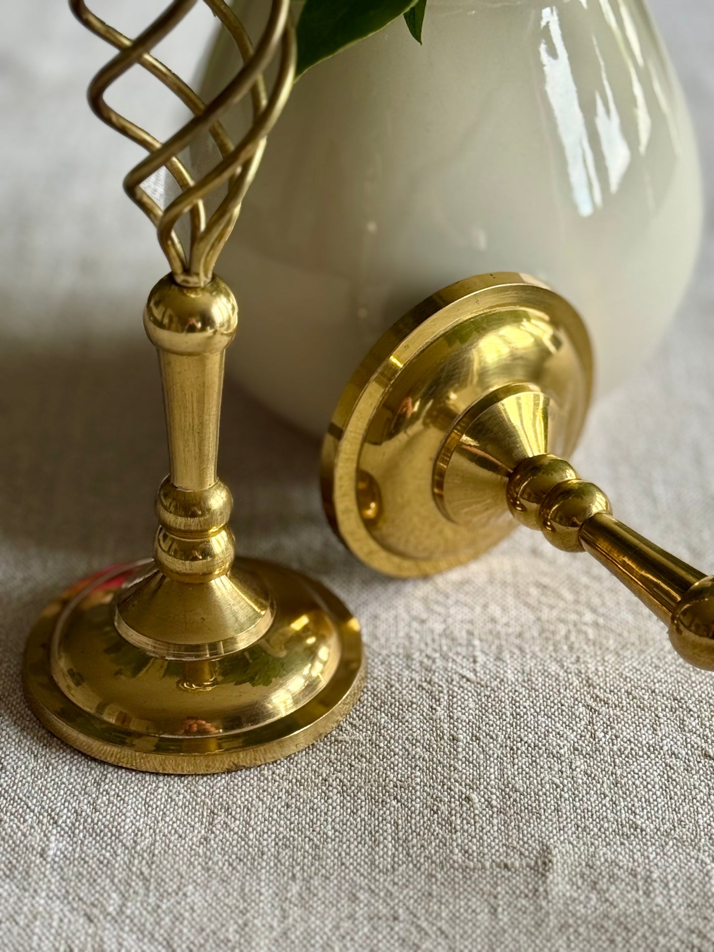 Vintage Brass Twisted Stem Candlesticks – Mid Century Sculptural Pair