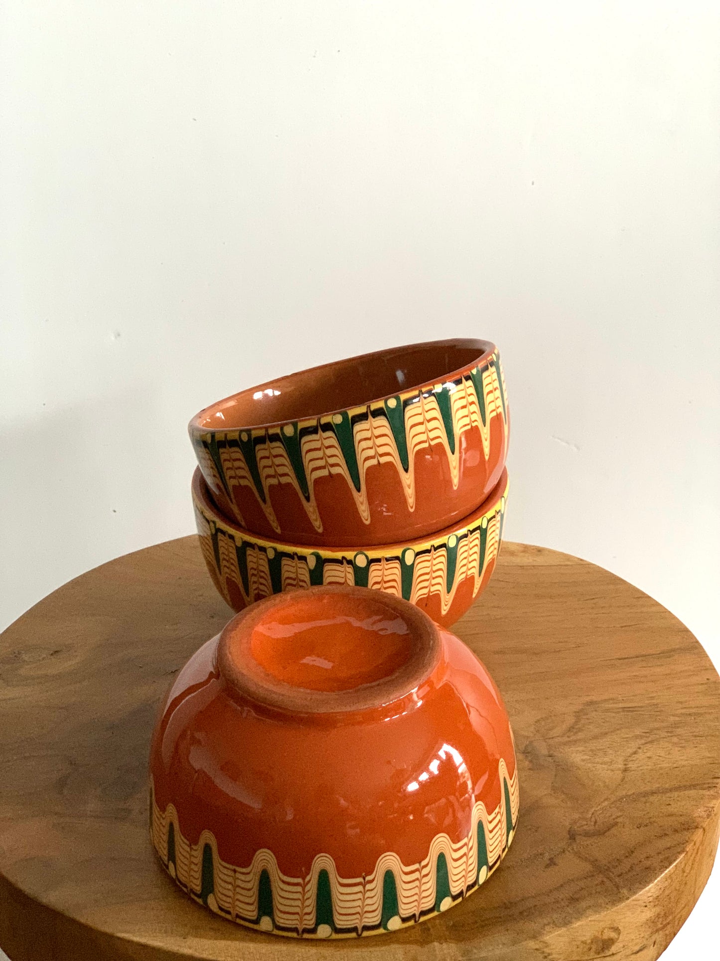 Vintage, handmade set of 3 terracotta bowls.