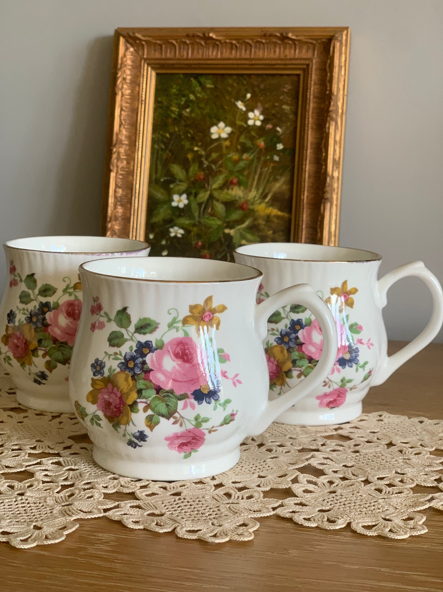 Set of 3 beautiful, vintage Milton china mugs.