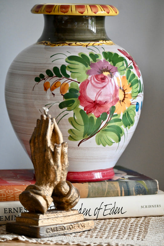 Vintage, hand painted floral vase.