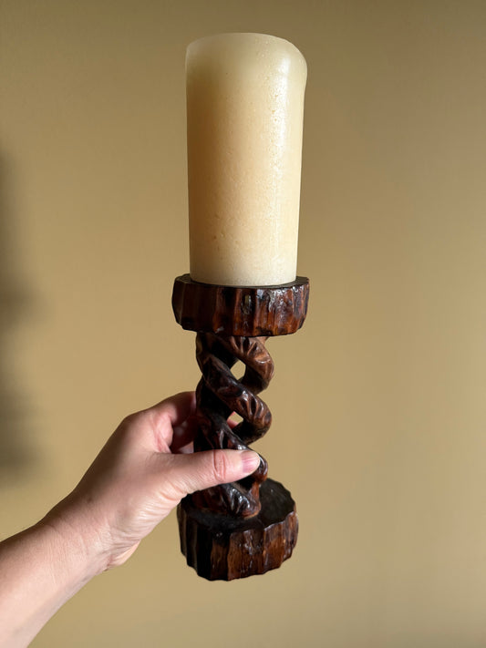 Vintage, hand carved wooden candleholder.