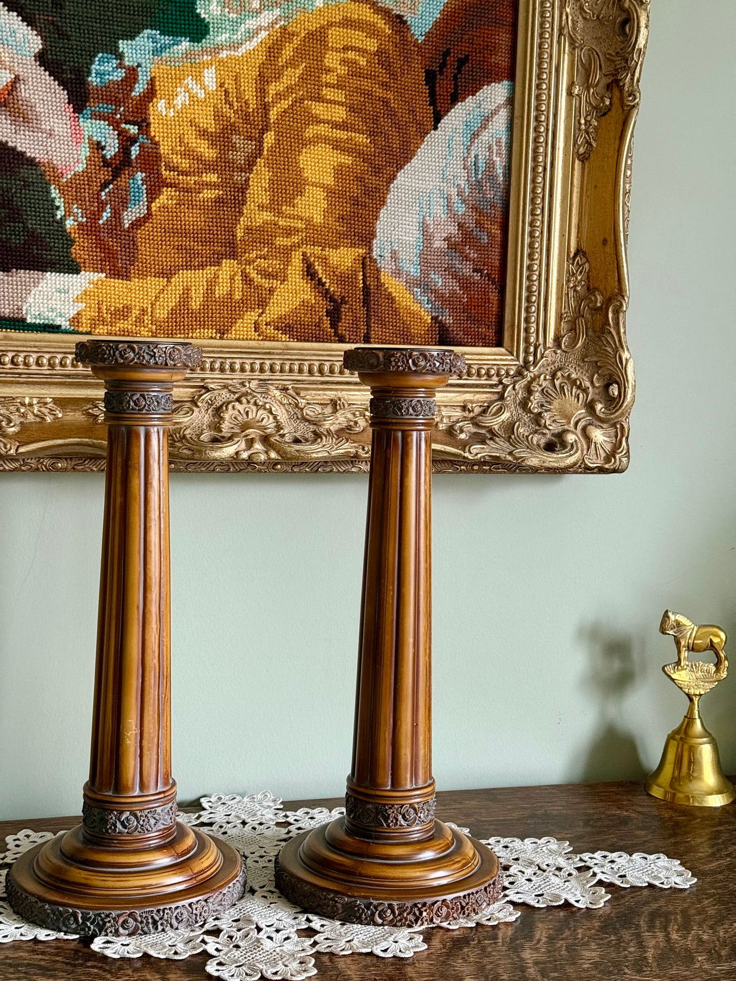 🕯️Vintage Neoclassical Column Pedestals – Ornate Floral Candlestick Pair