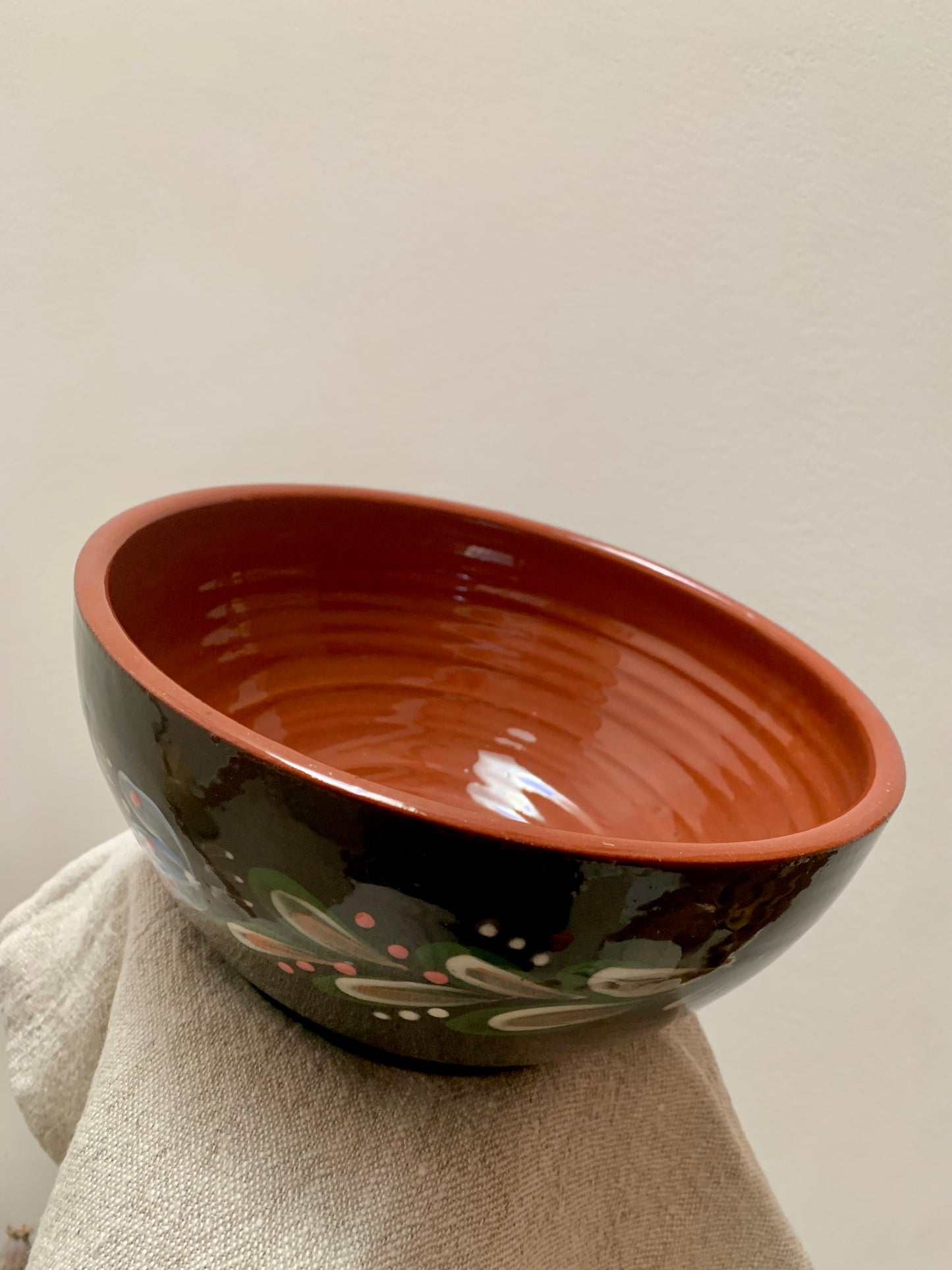 Hand thrown and hand glazed fruit bowl.