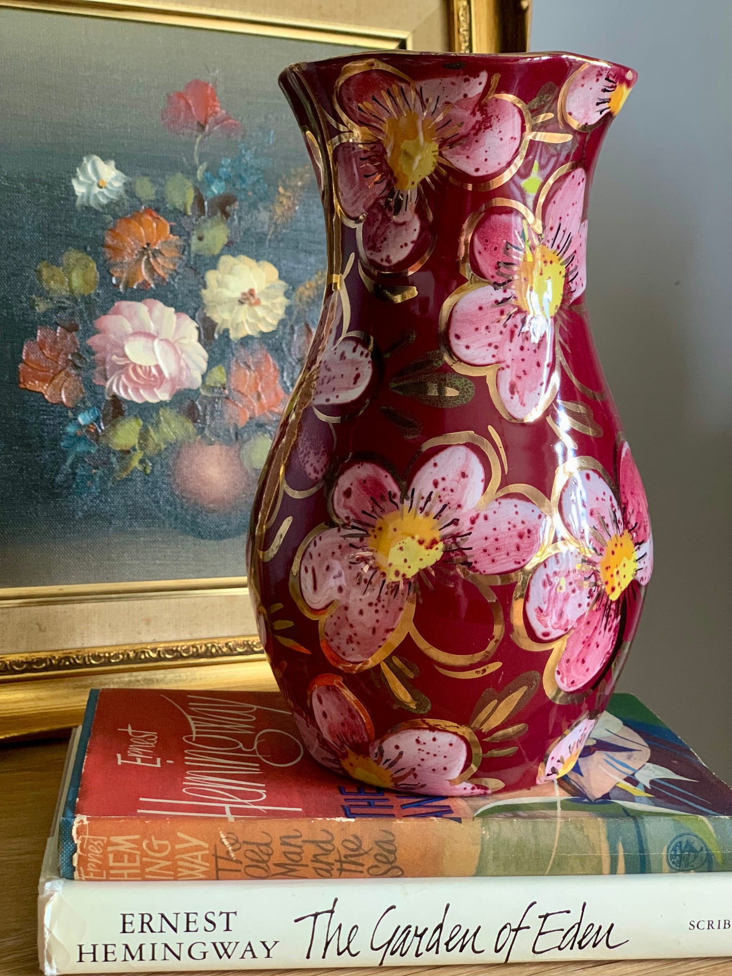 Vintage, handmade and hand painted ceramic vase.