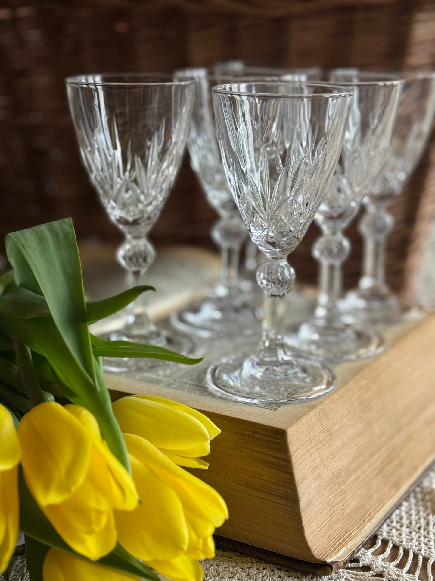 Vintage Cut Crystal Liqueur Glasses Set of 6 – Faceted, Elegant Small Stemware