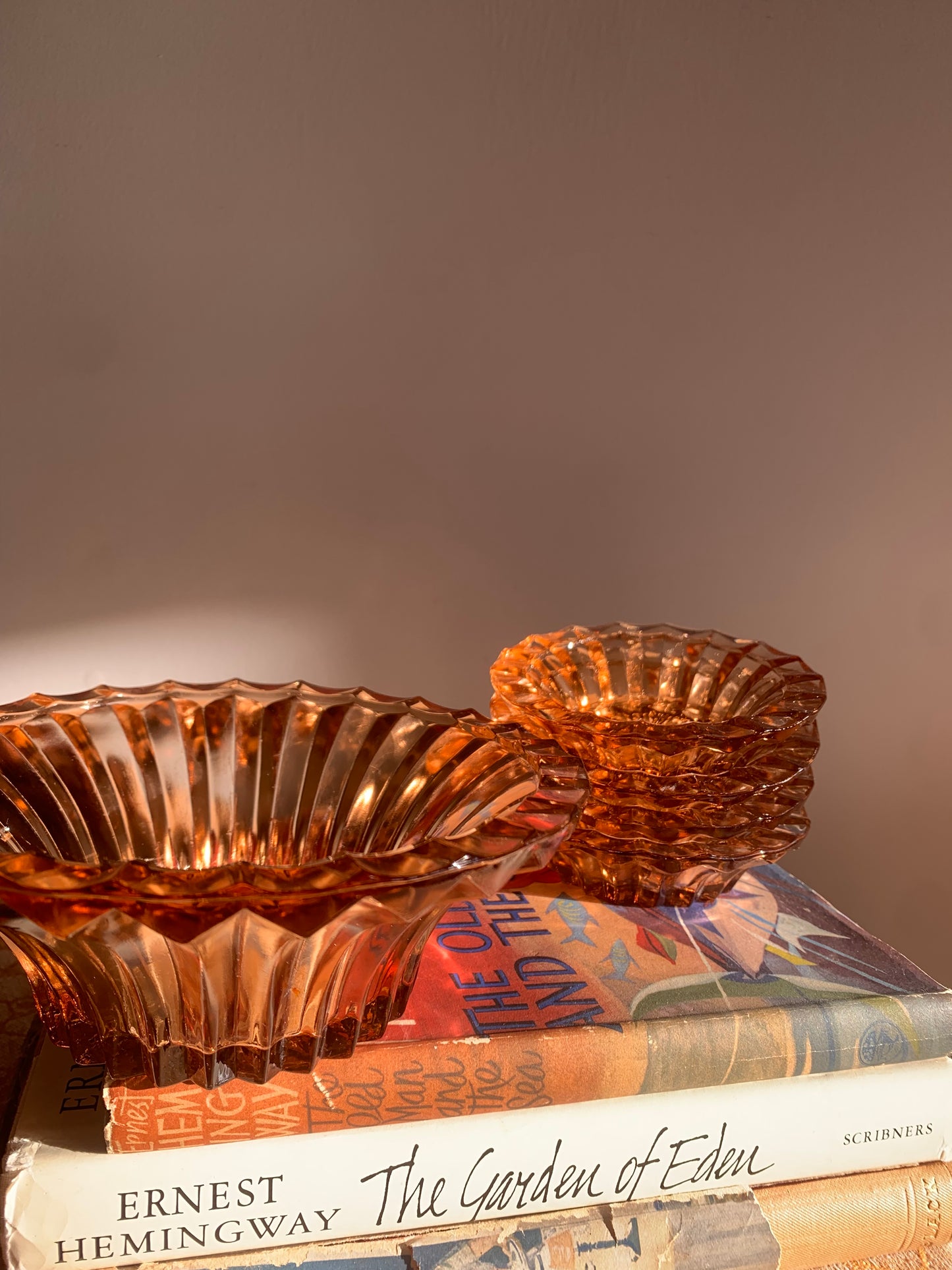 Vintage, caramel coloured glass dessert bowls.