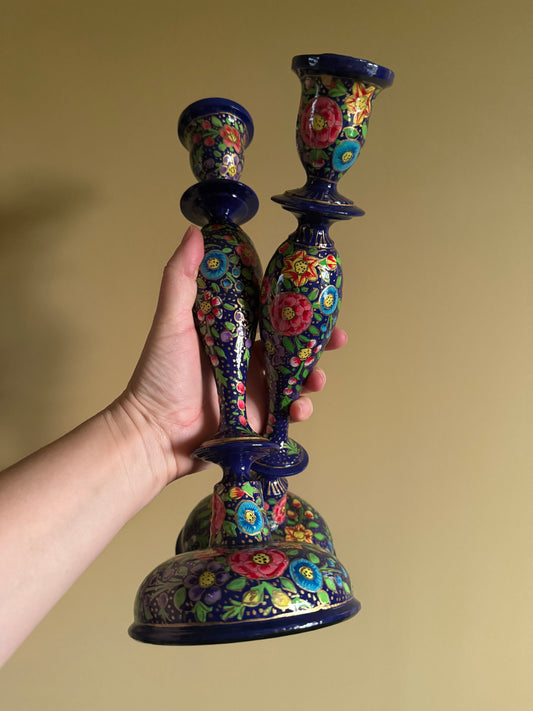 Stunning, Turkish handmade wooden candlestick holders.