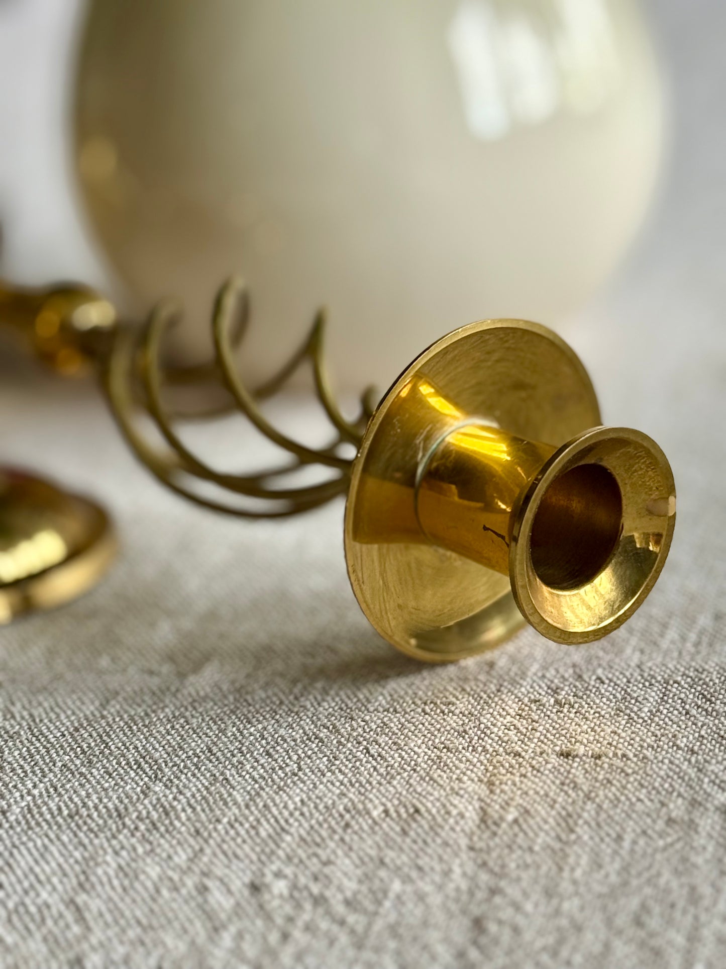 Vintage Brass Twisted Stem Candlesticks – Mid Century Sculptural Pair