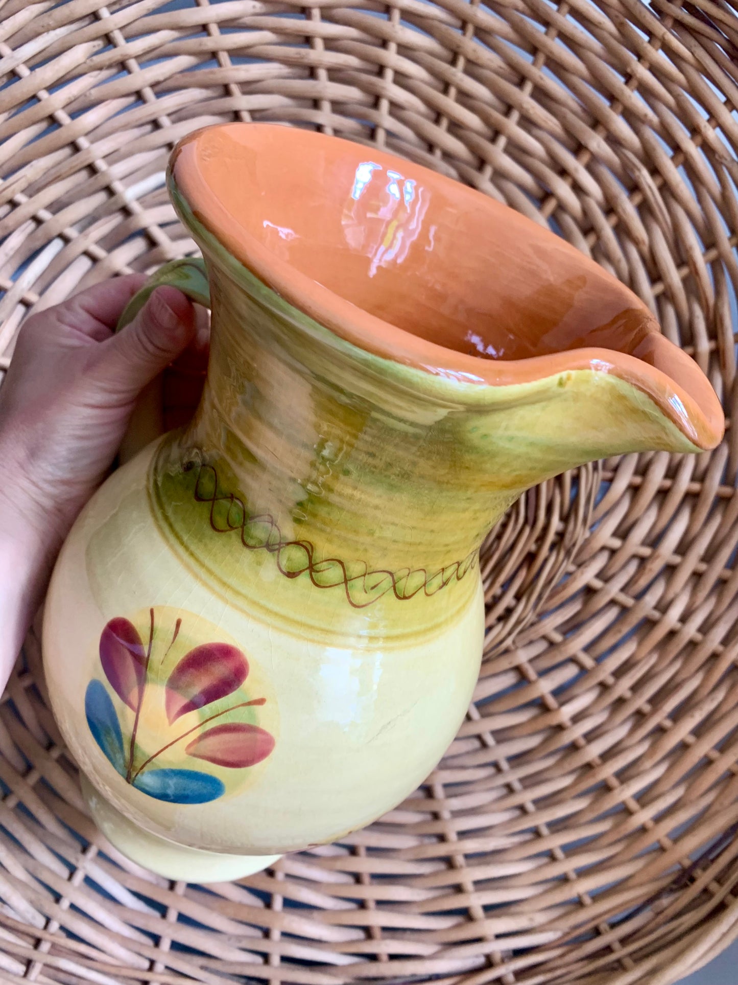 Vintage, handmade and hand painted large jug / vase.