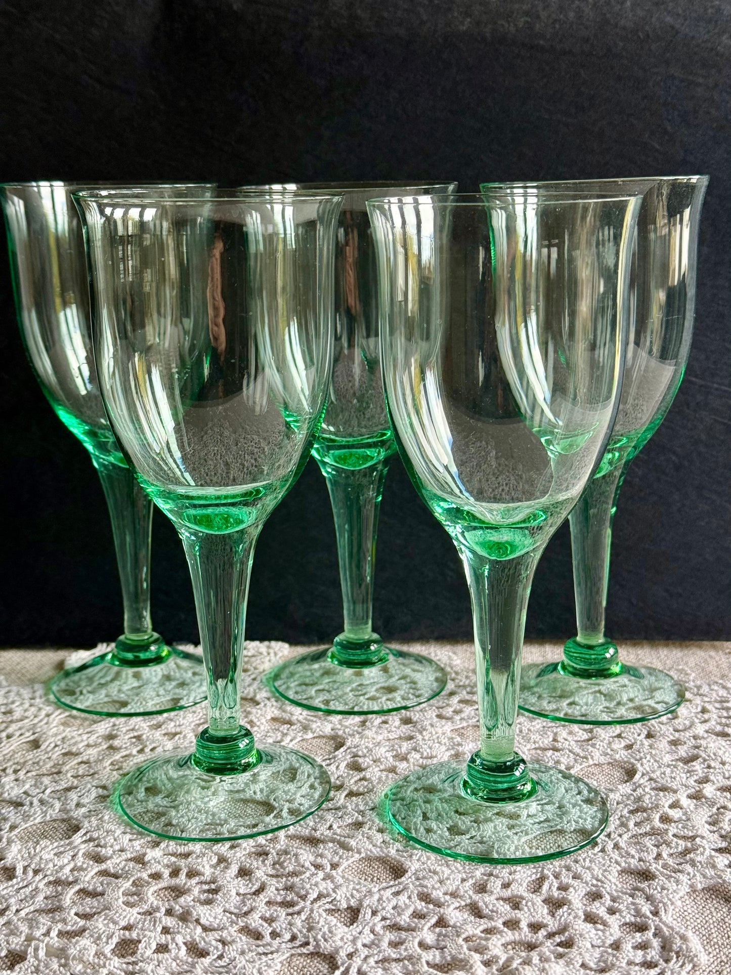 Vintage green stemmed glasses.