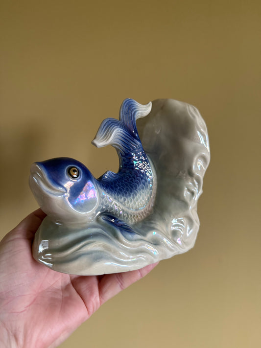 Vintage, pair of porcelain fish book ends.