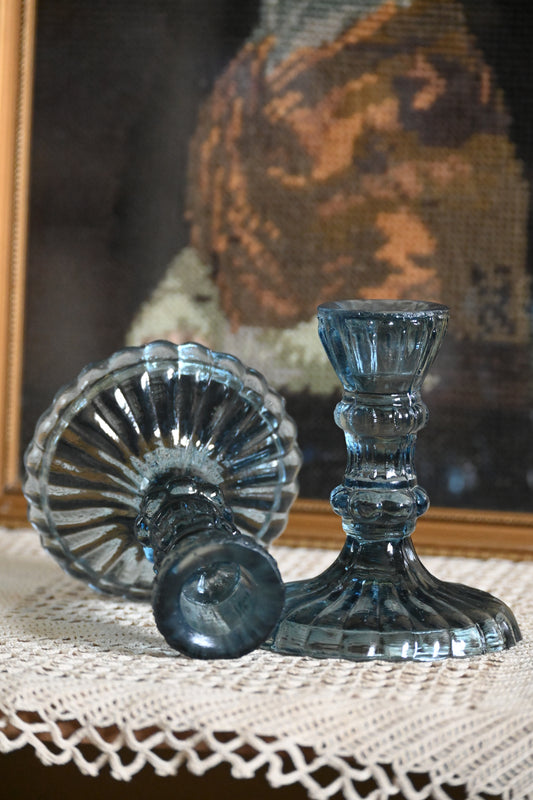 Vintage, glass candlestick holders.