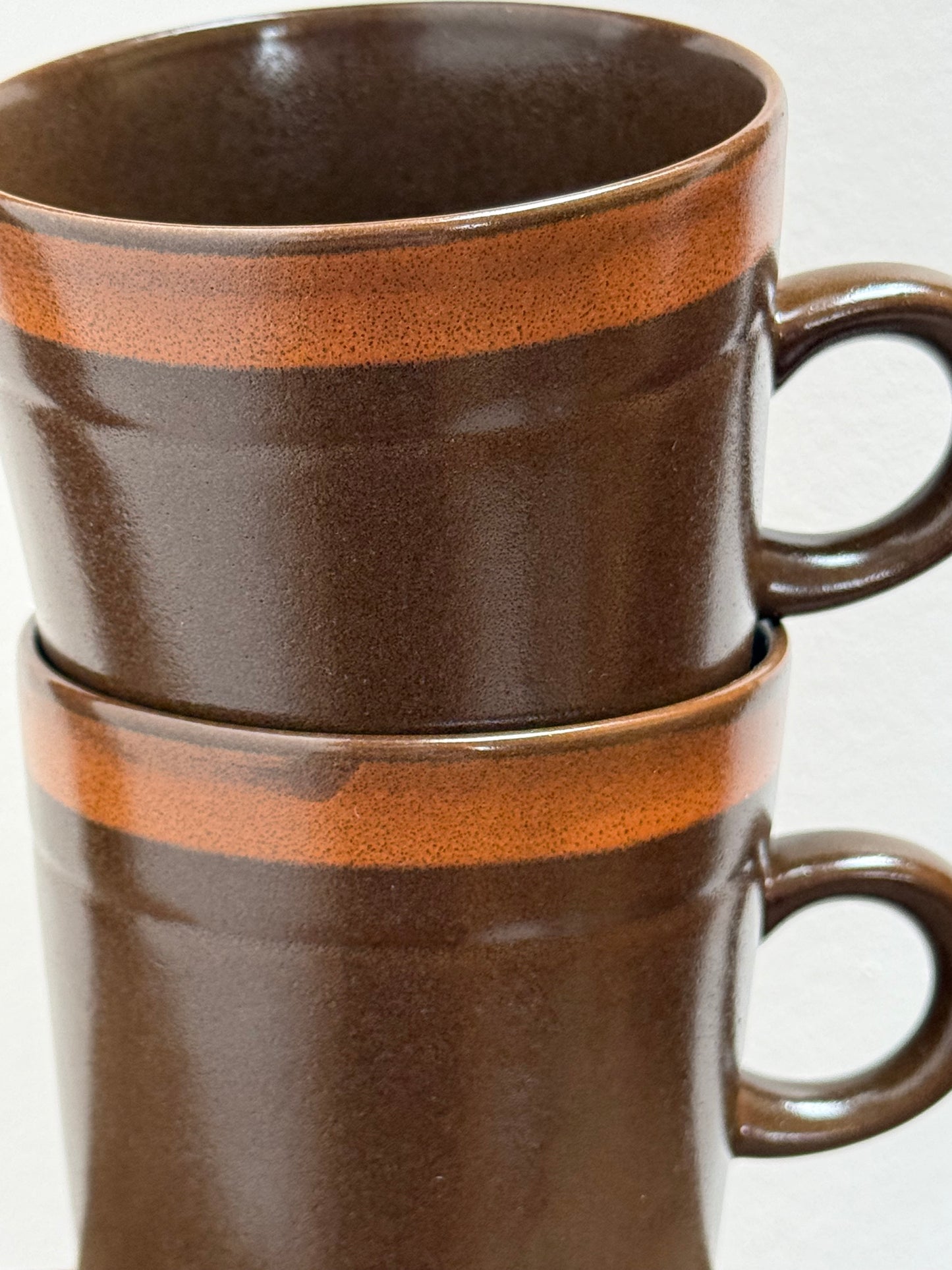 Vintage Japanese Stoneware Coffee Mug Set / Rustic Brown Ceramic Cups
