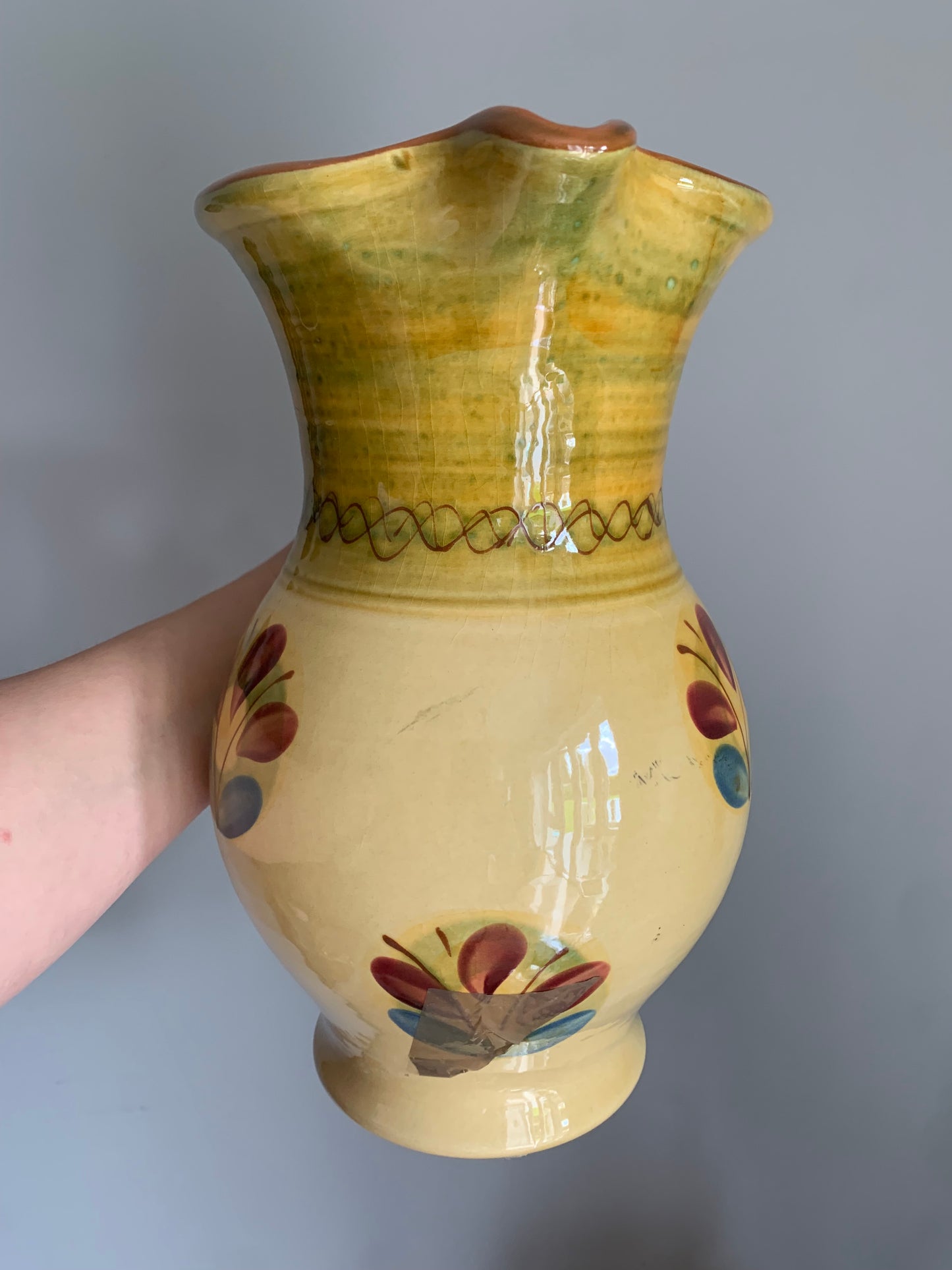 Vintage, handmade and hand painted large jug / vase.