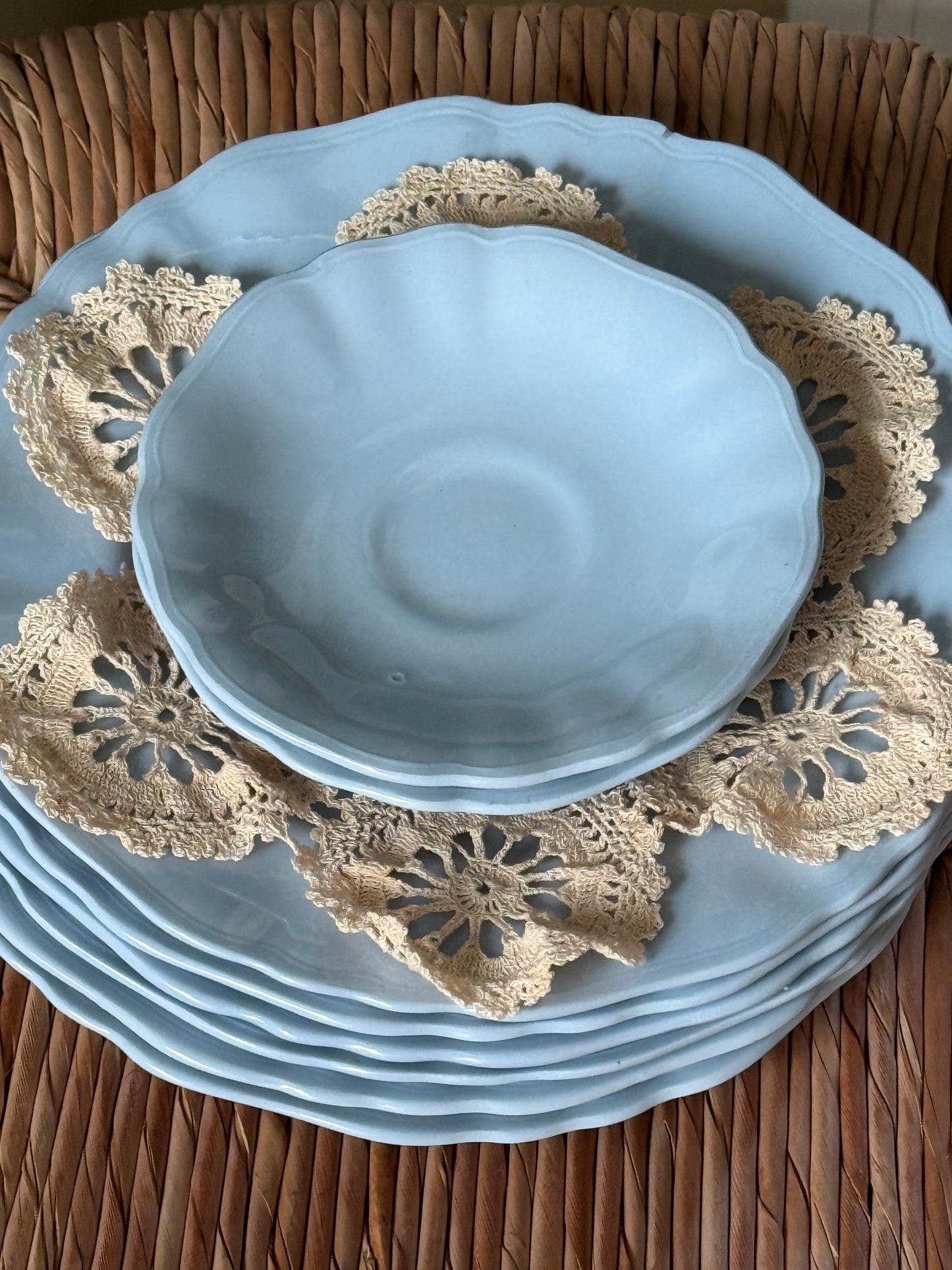 Vintage pastel blue dessert plates by Celeste.