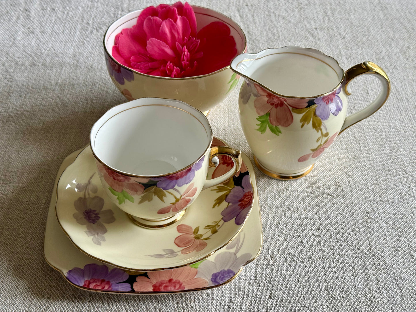 Vintage  Roslyn China hand-painted tea set, made in England