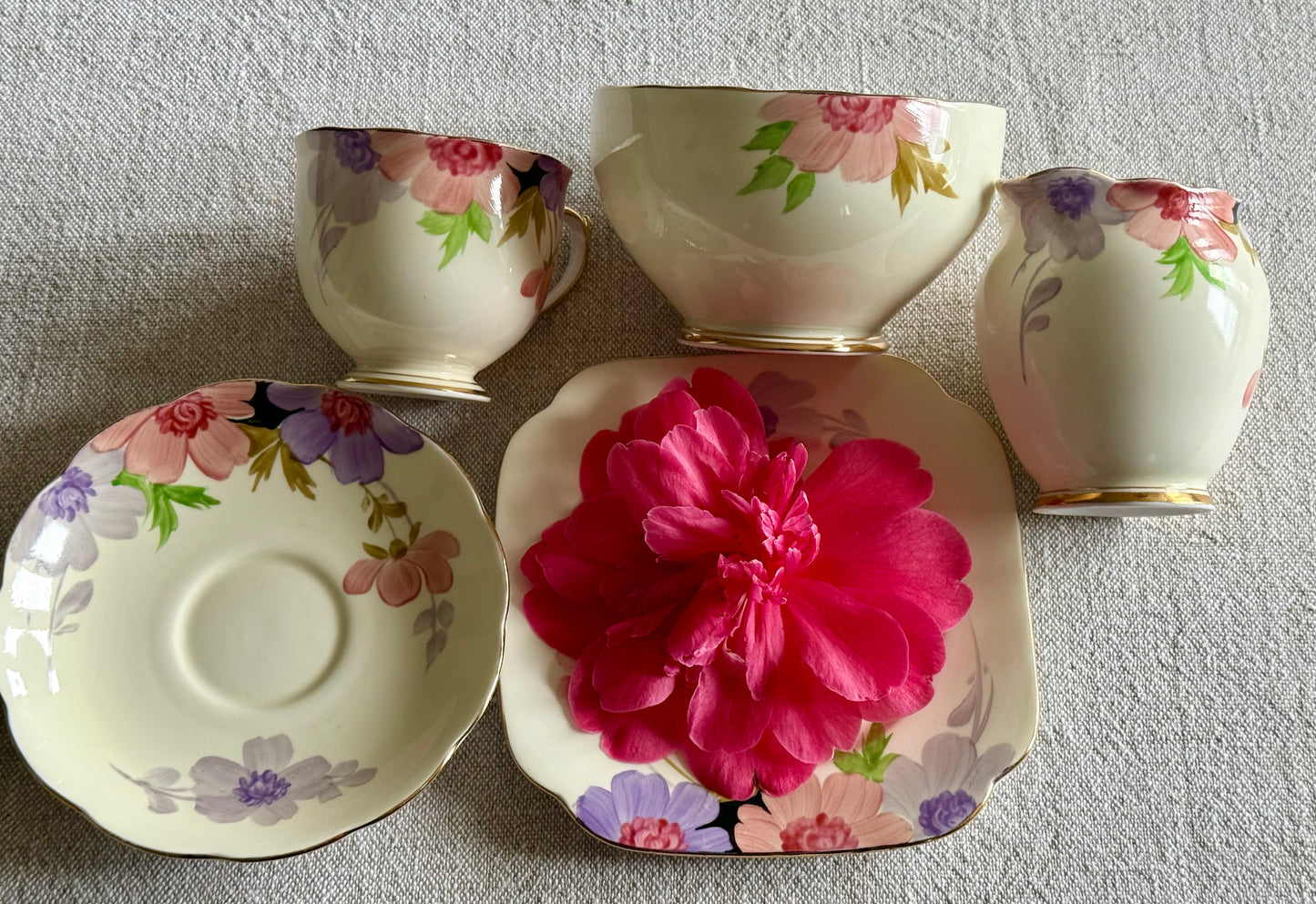 Vintage  Roslyn China hand-painted tea set, made in England