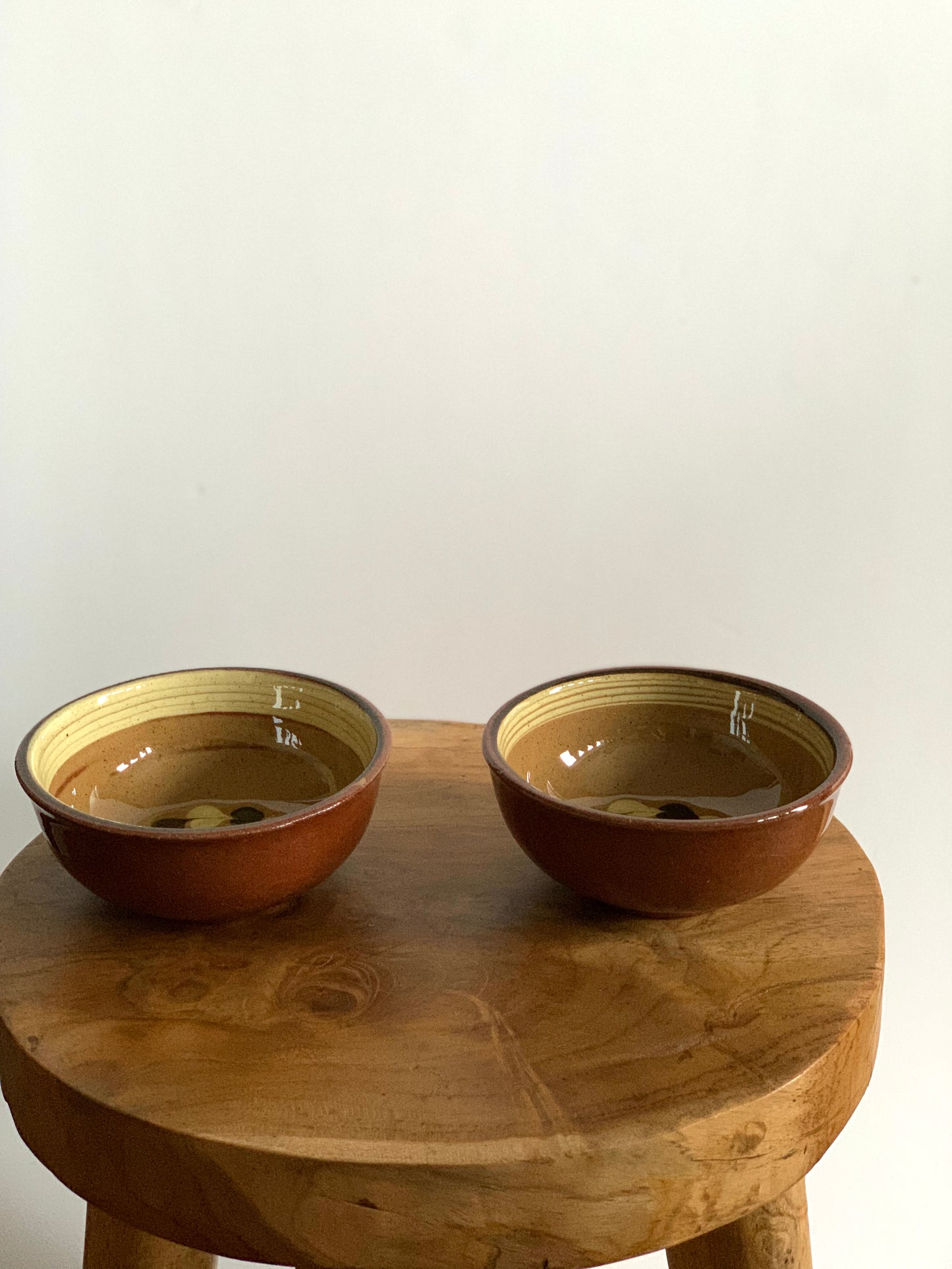 Vintage, set of two, handmade terracotta bowls.