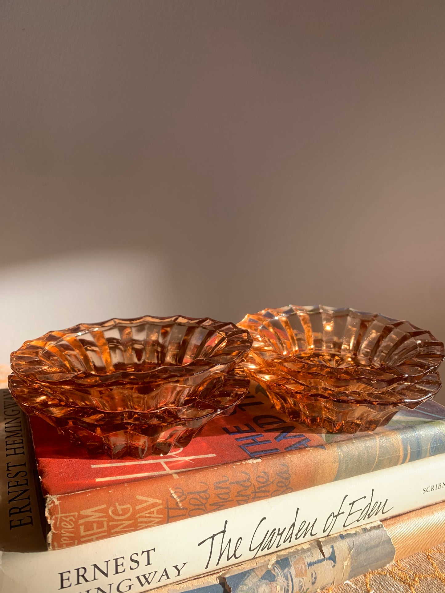 Vintage, caramel coloured glass dessert bowls.