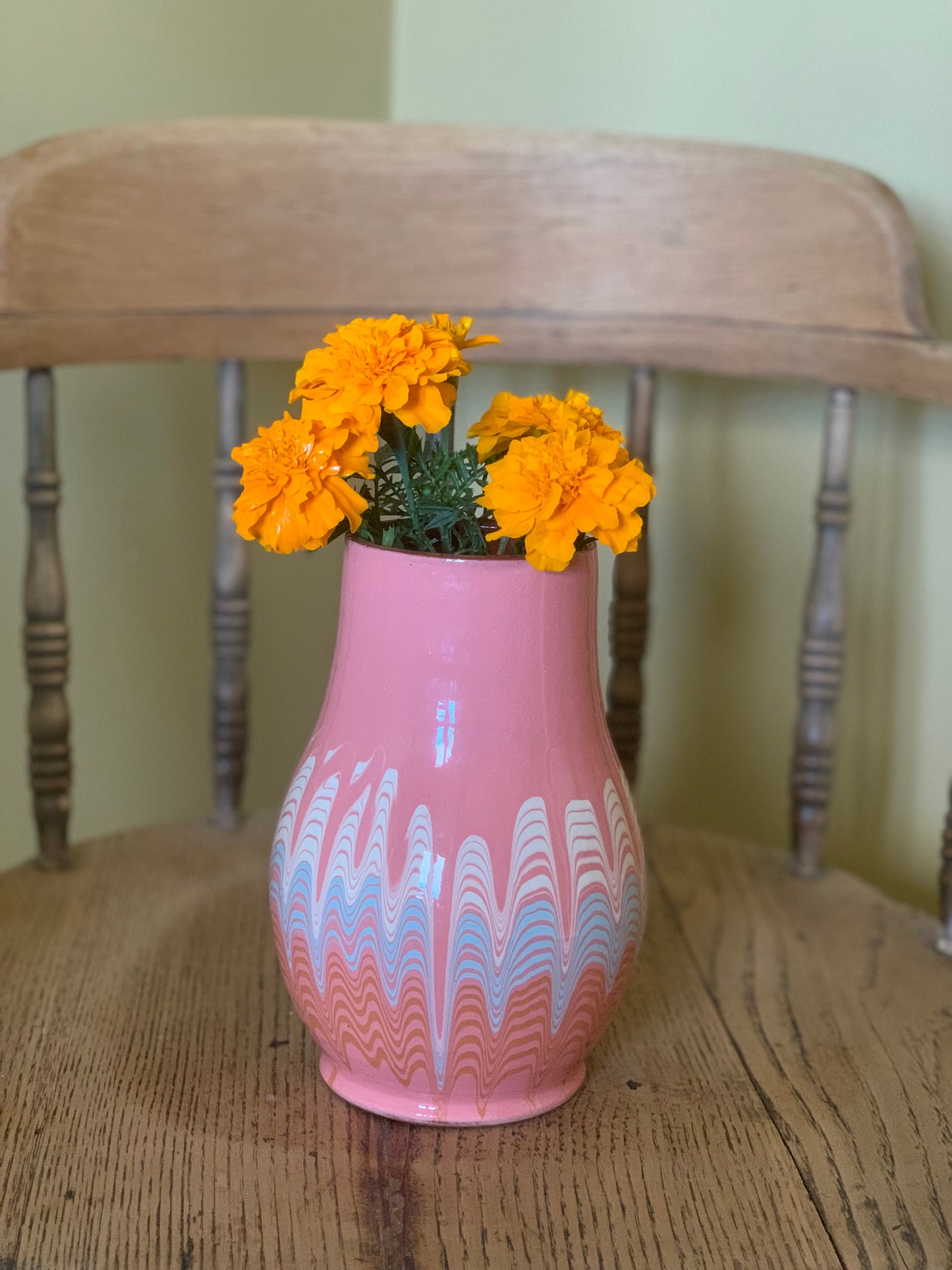 Hand thrown folk art ceramic vase.