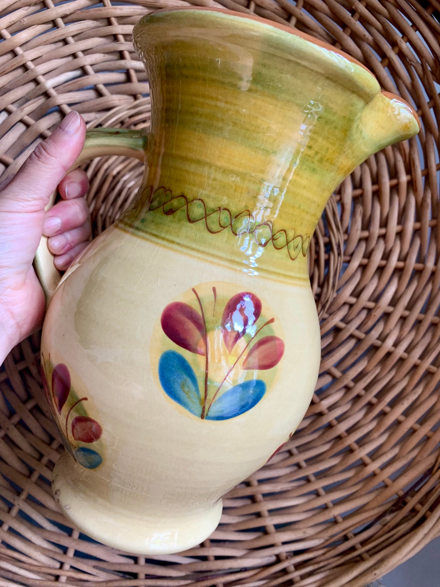 Vintage, handmade and hand painted large jug / vase.