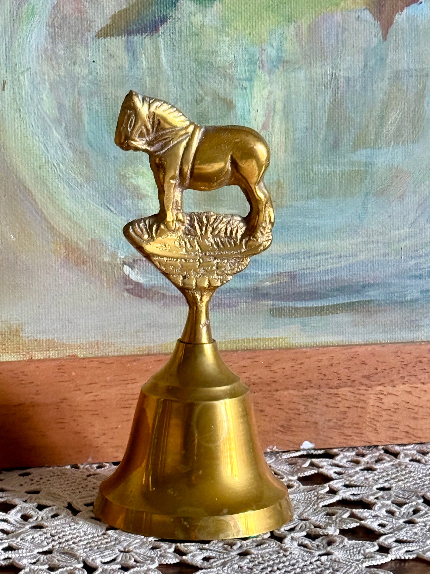 Vintage Brass Bell with Horse Finial – Made in India