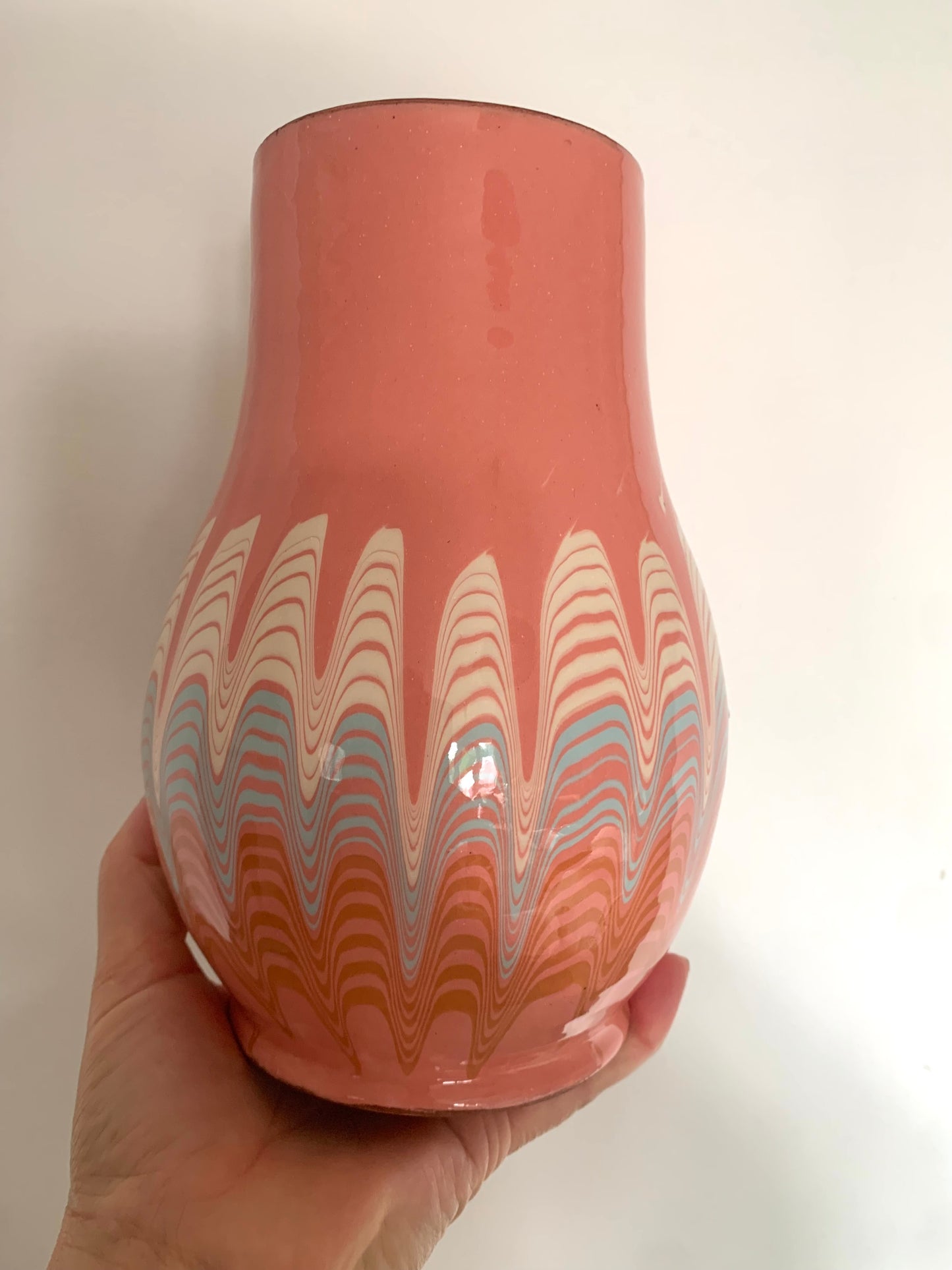 Hand thrown folk art ceramic vase.