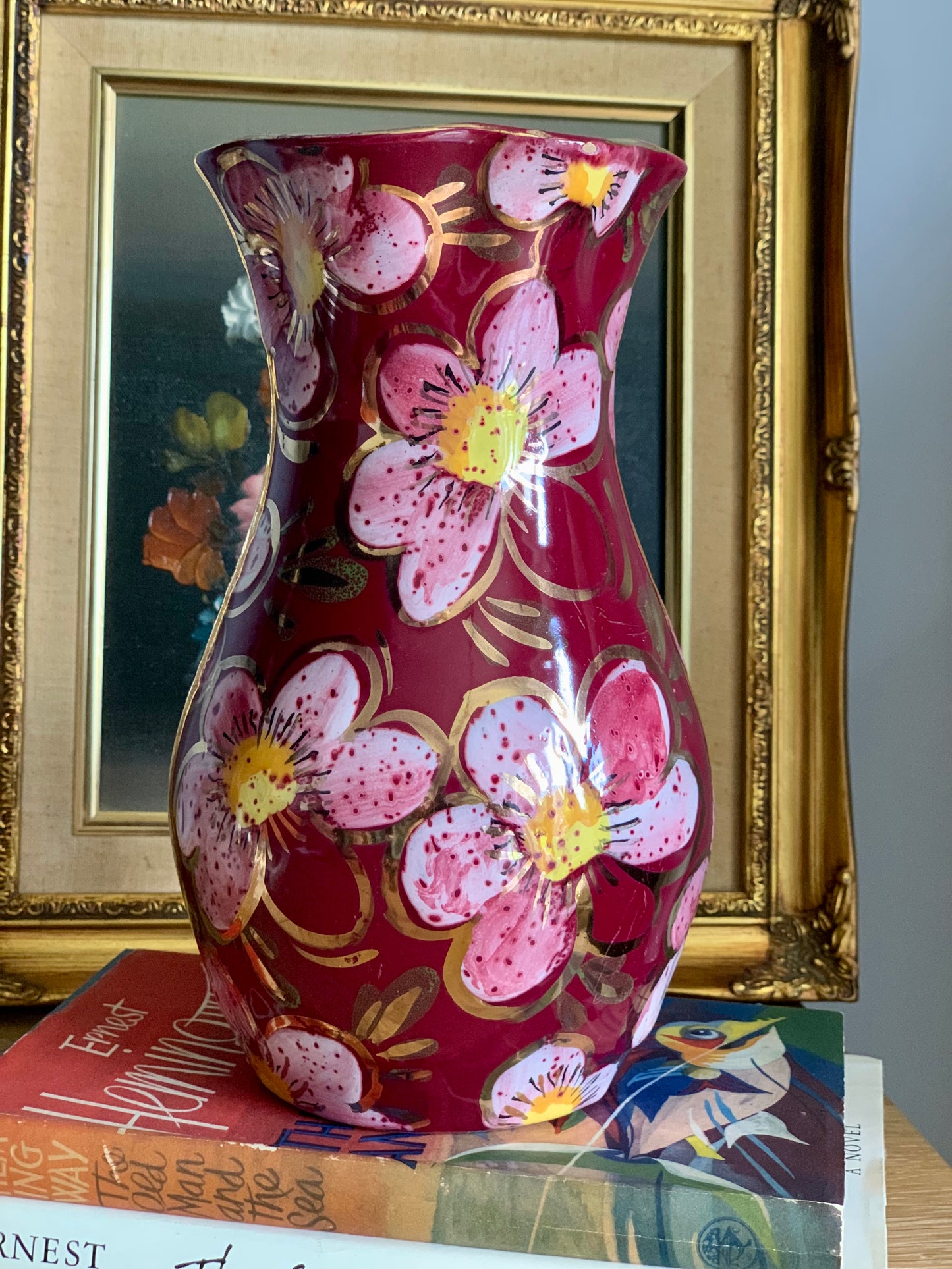 Vintage, handmade and hand painted ceramic vase.