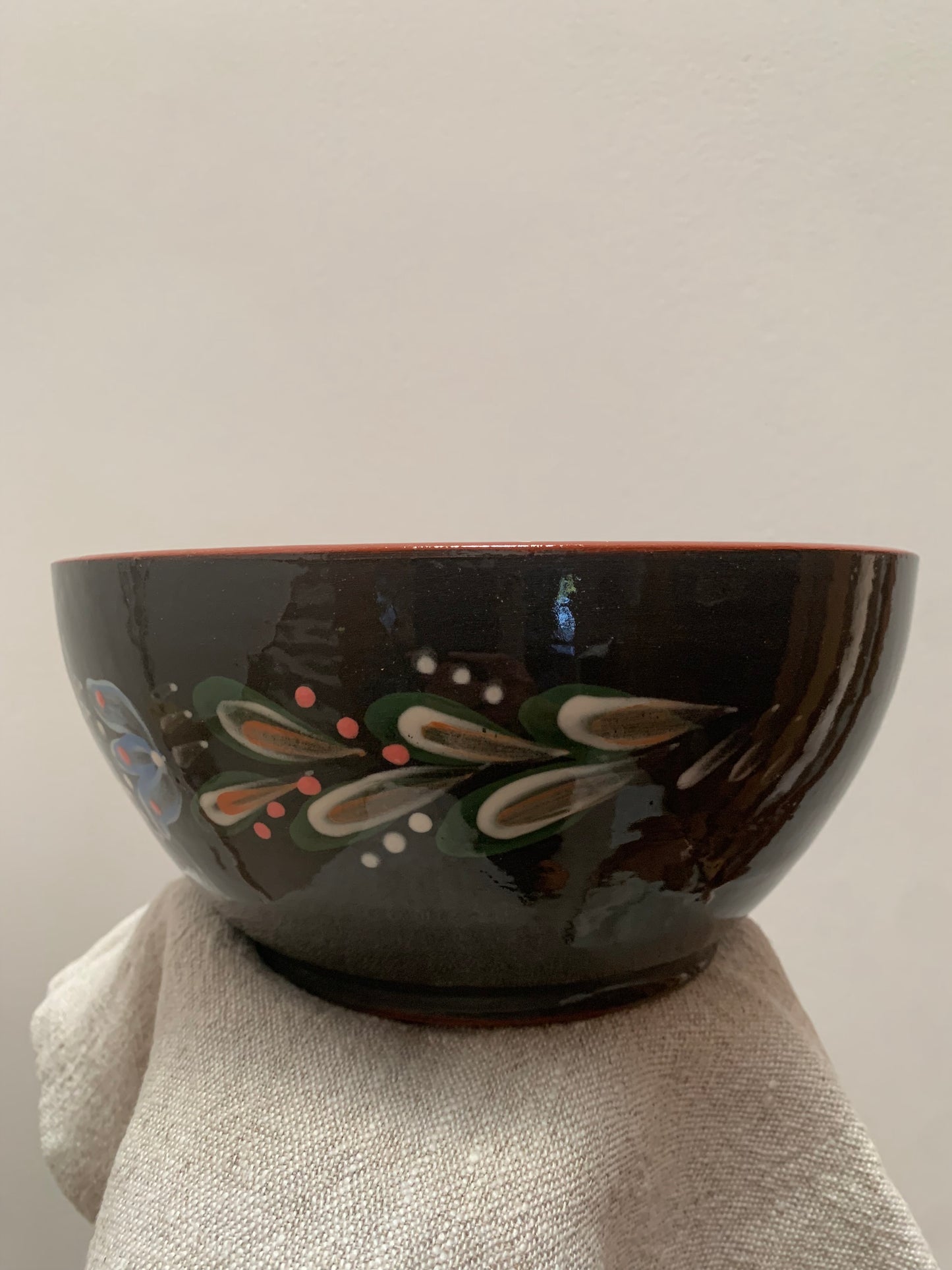 Hand thrown and hand glazed fruit bowl.