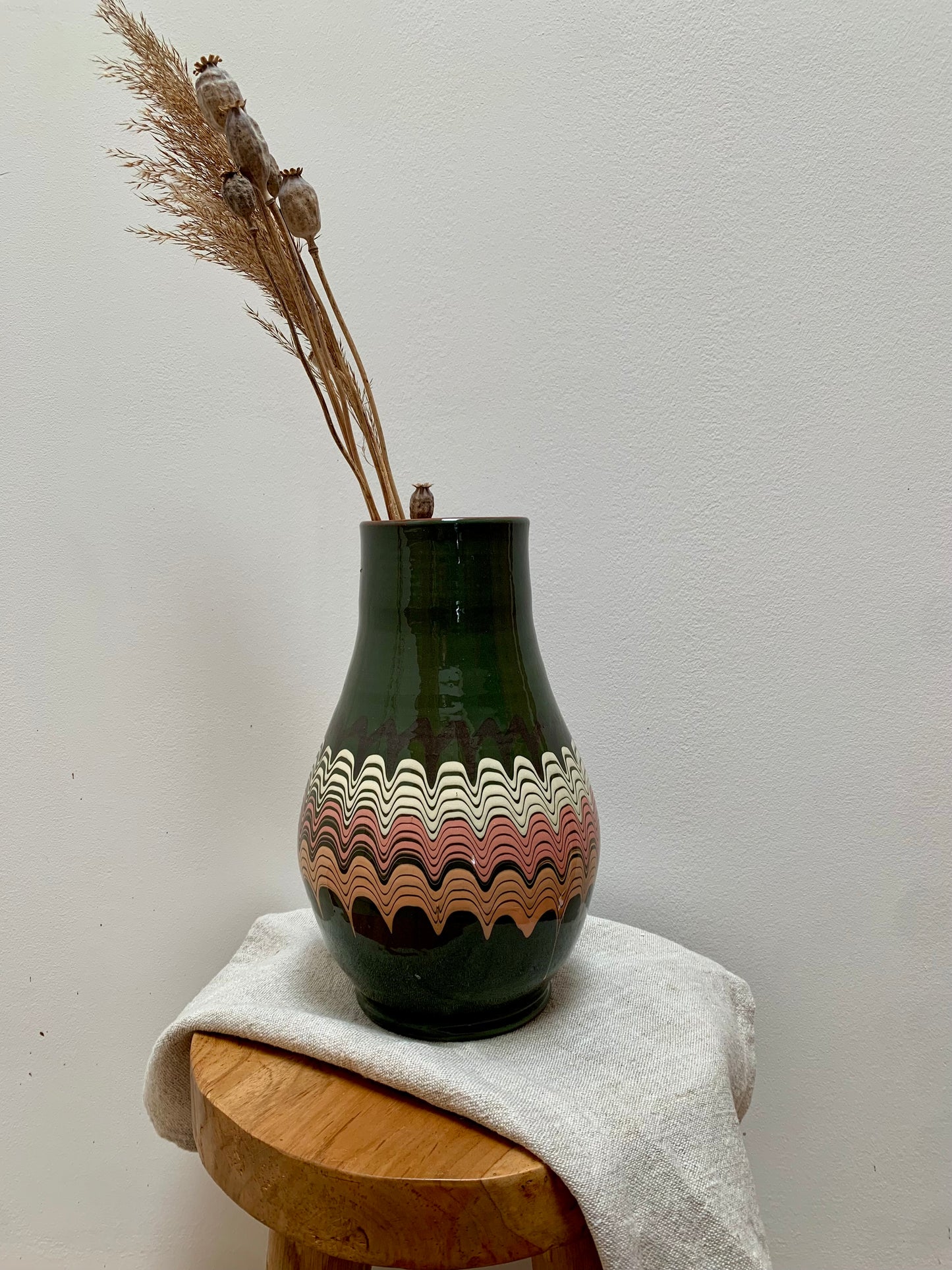 Hand thrown and hand painted, large ceramic vase.