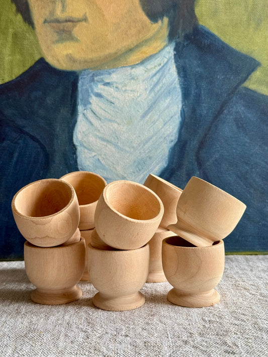 Vintage, wood carved egg cups.