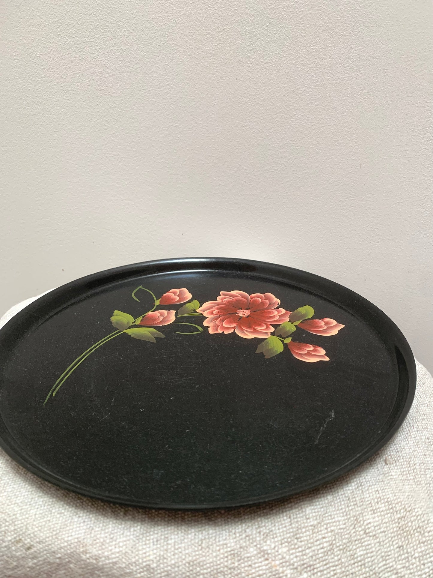 Vintage, handpainted plastic tray.