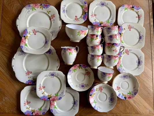 Vintage  Roslyn China hand-painted tea set, made in England