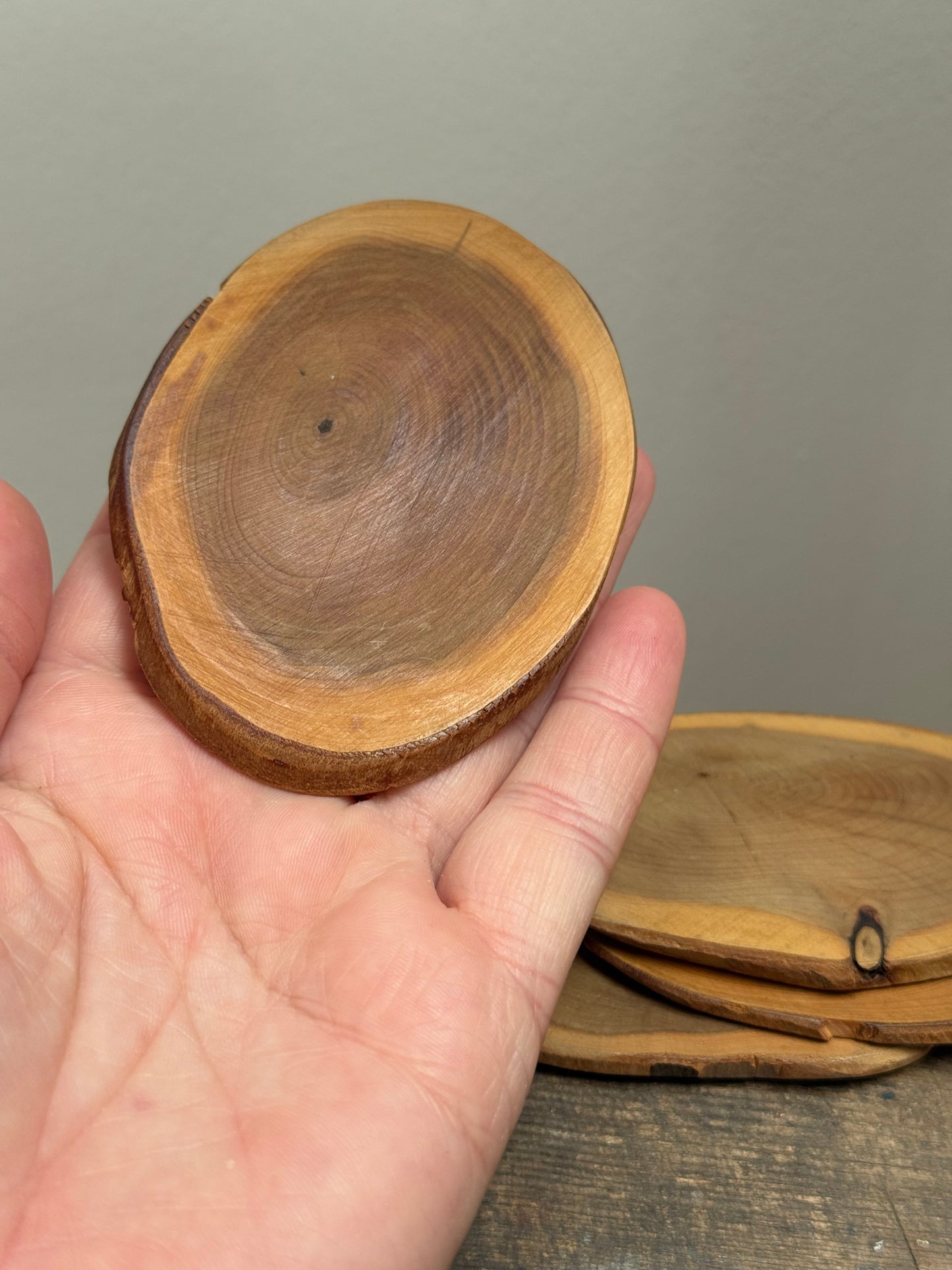 Vintage wooden coasters.