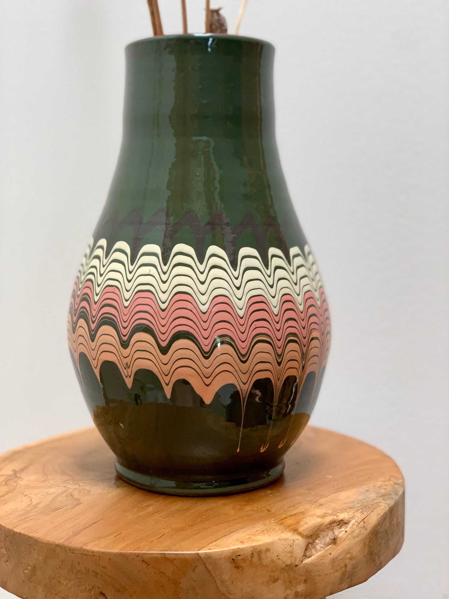 Hand thrown and hand painted, large ceramic vase.