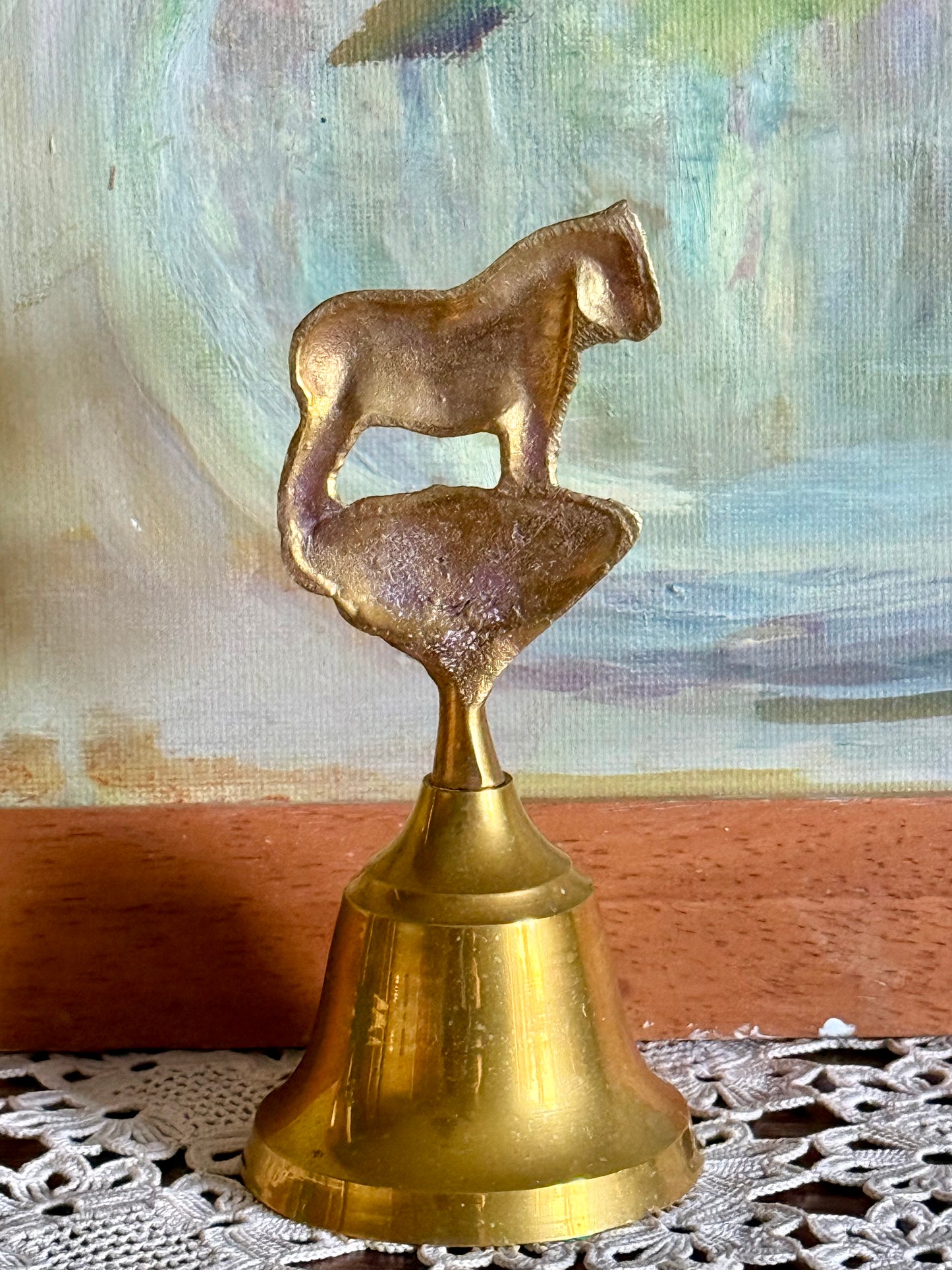 Vintage Brass Bell with Horse Finial – Made in India