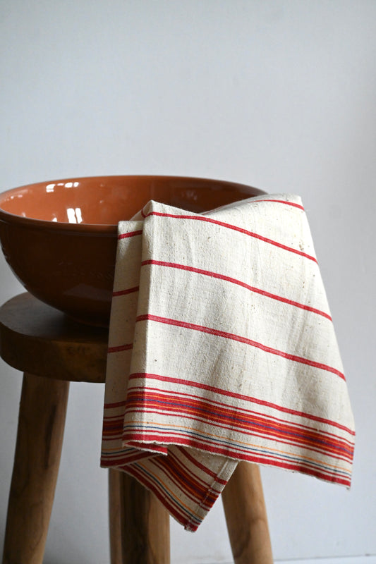 Antique, handwoven cotton tea towel.