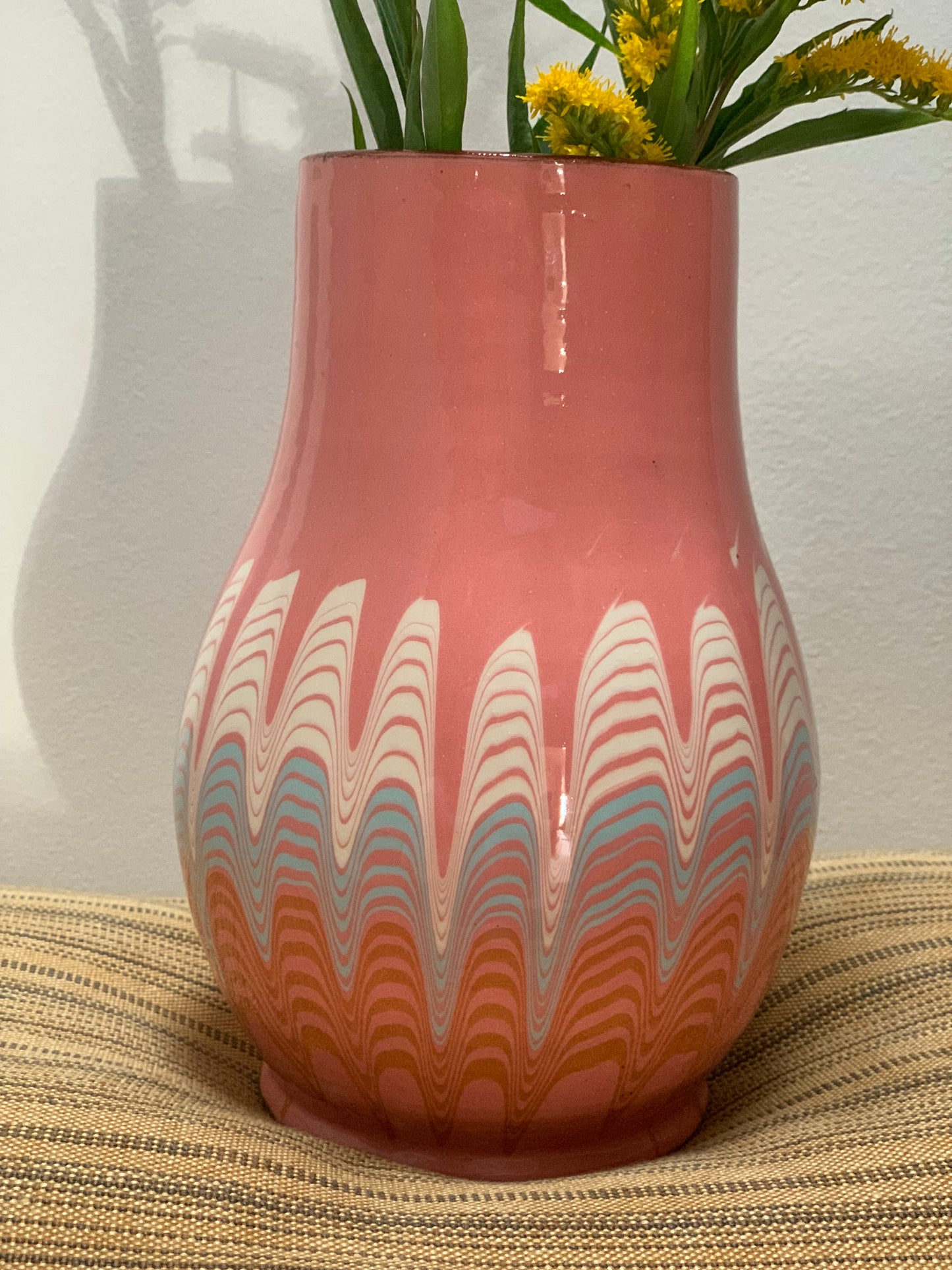 Hand thrown folk art ceramic vase.