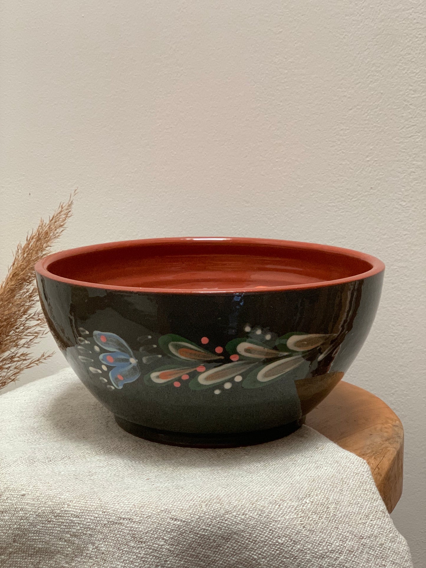 Hand thrown and hand glazed fruit bowl.