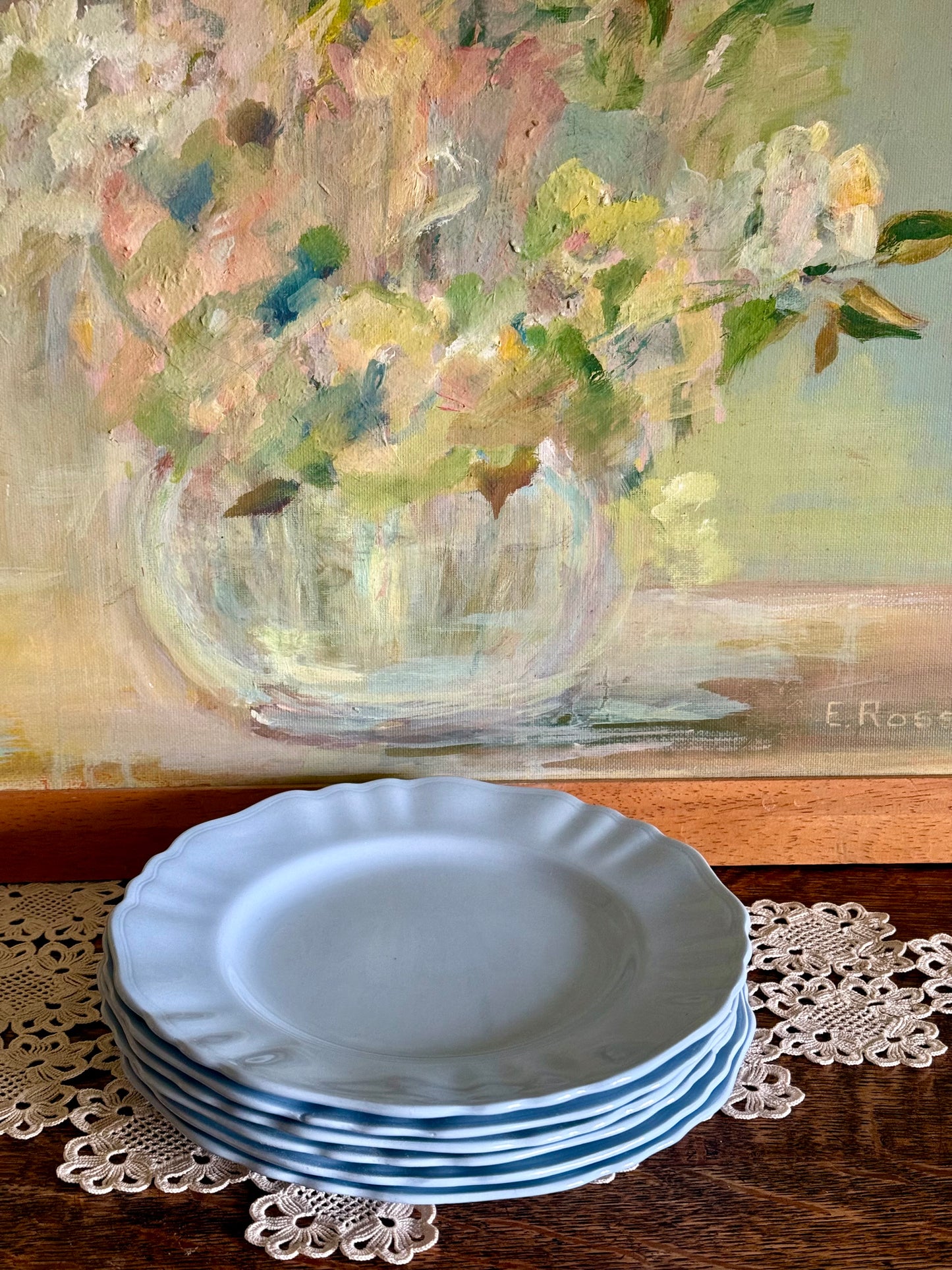 Vintage pastel blue dessert plates by Celeste.
