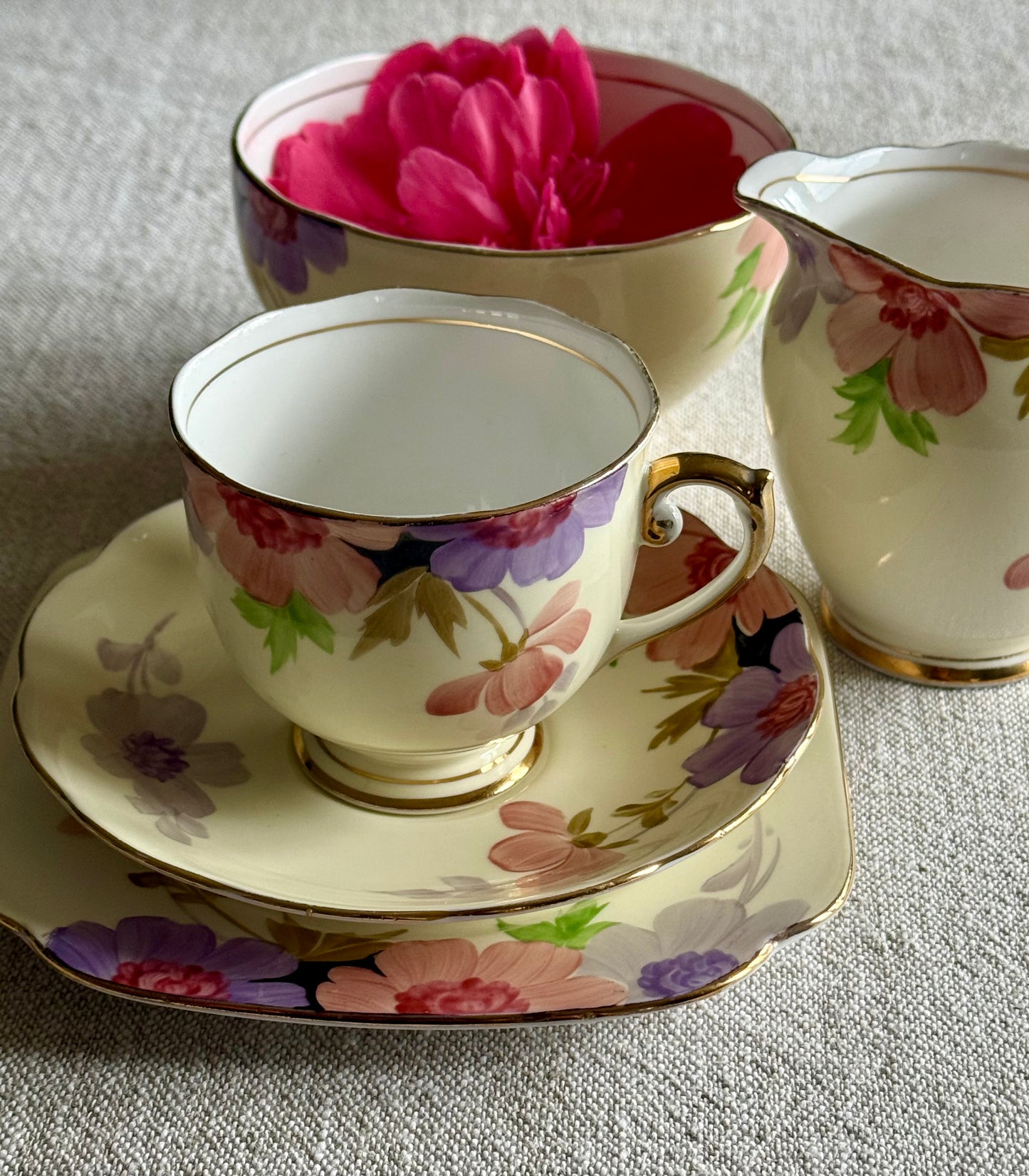 Vintage  Roslyn China hand-painted tea set, made in England