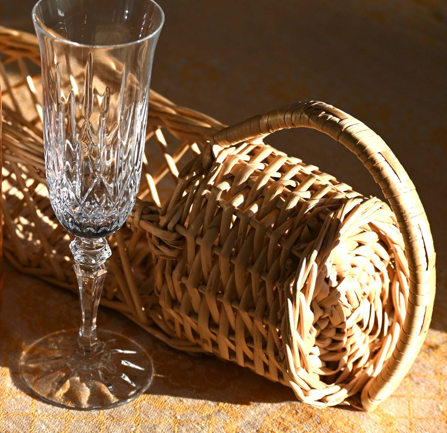 Vintage, hand made wicker wine basket.