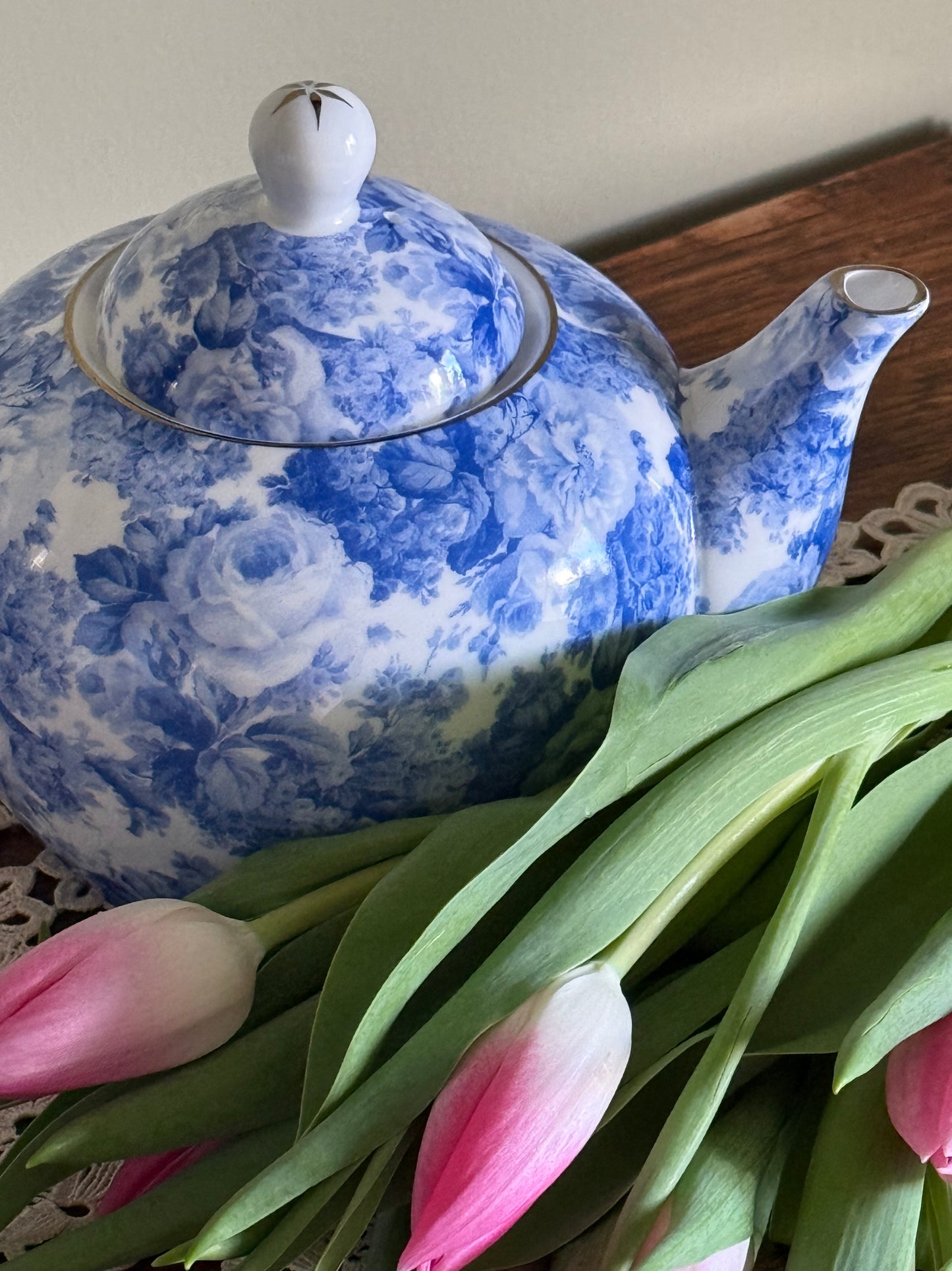 Antique blue and white teapot.