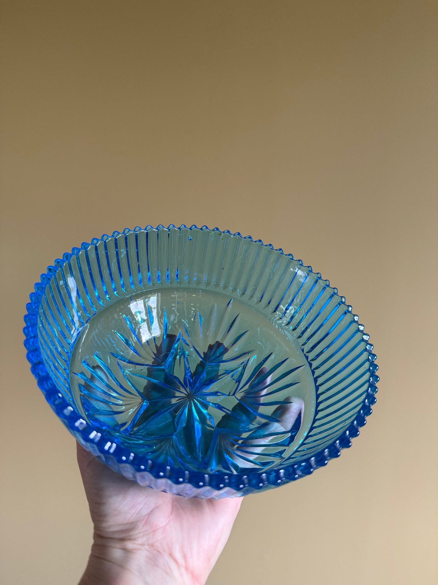 Vintage, blue glass bowl.