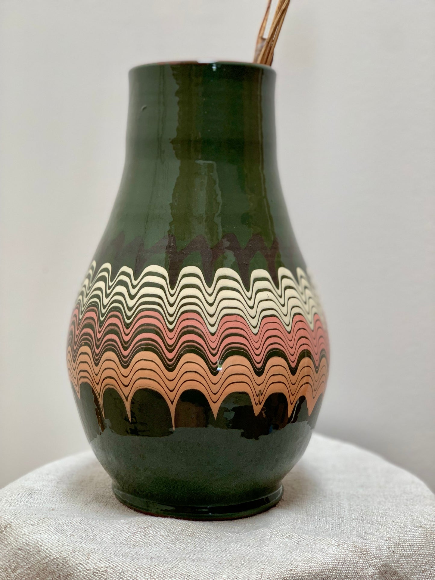 Hand thrown and hand painted, large ceramic vase.