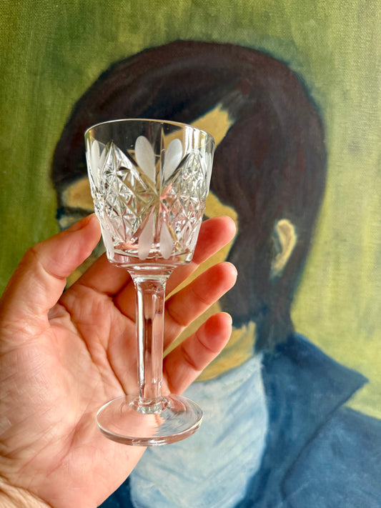 6 Vintage small crystal stemmed glasses.