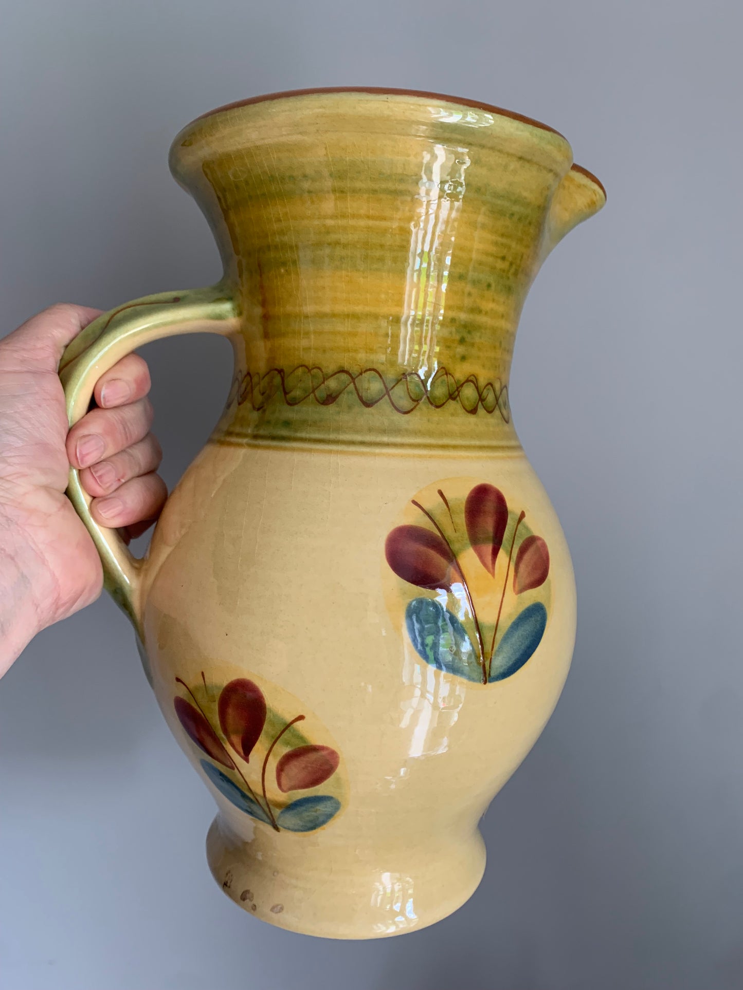 Vintage, handmade and hand painted large jug / vase.