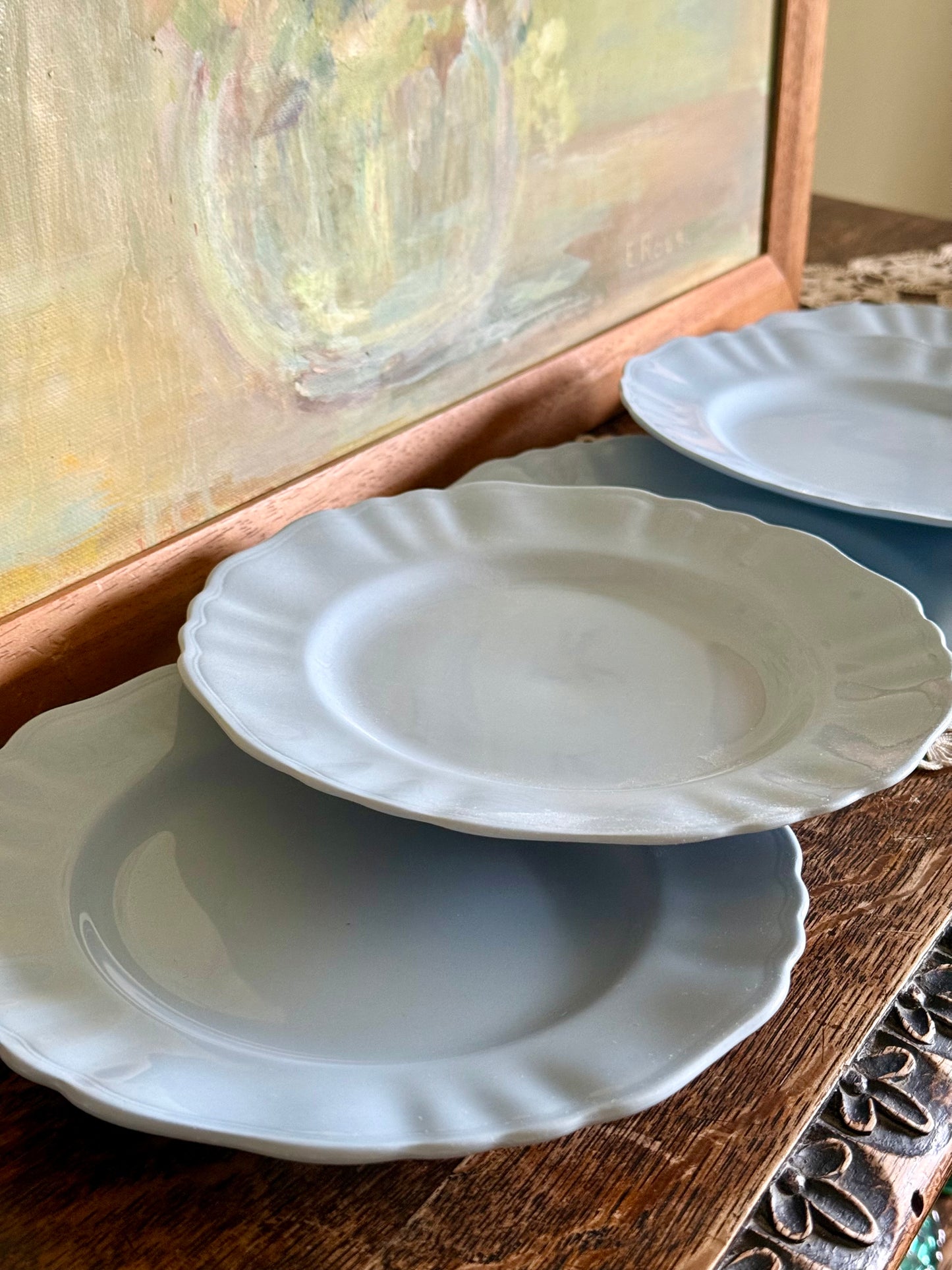 Vintage pastel blue dessert plates by Celeste.