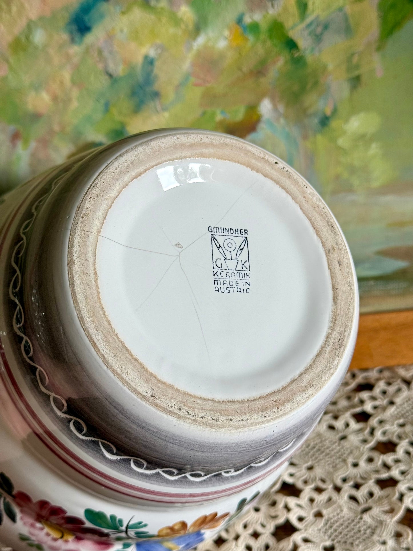 Vintage Austrian hand painted ceramic pot